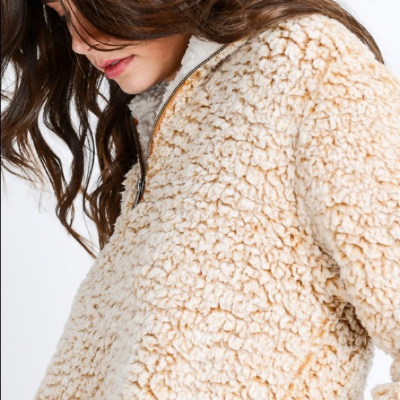 Mustard Soft Sherpa Fleece Zip Up Pullover Top - Picture 2 of 3